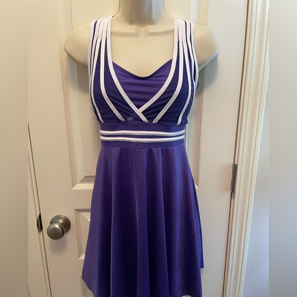 Purple and White Striped Swim Dress